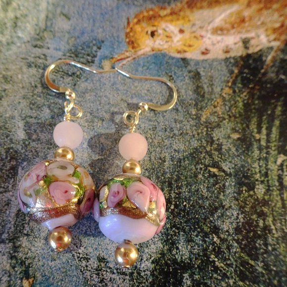 Handcrafted drop-style earrings in Murano millefiori with silver & gold accents - Picture 6 of 9